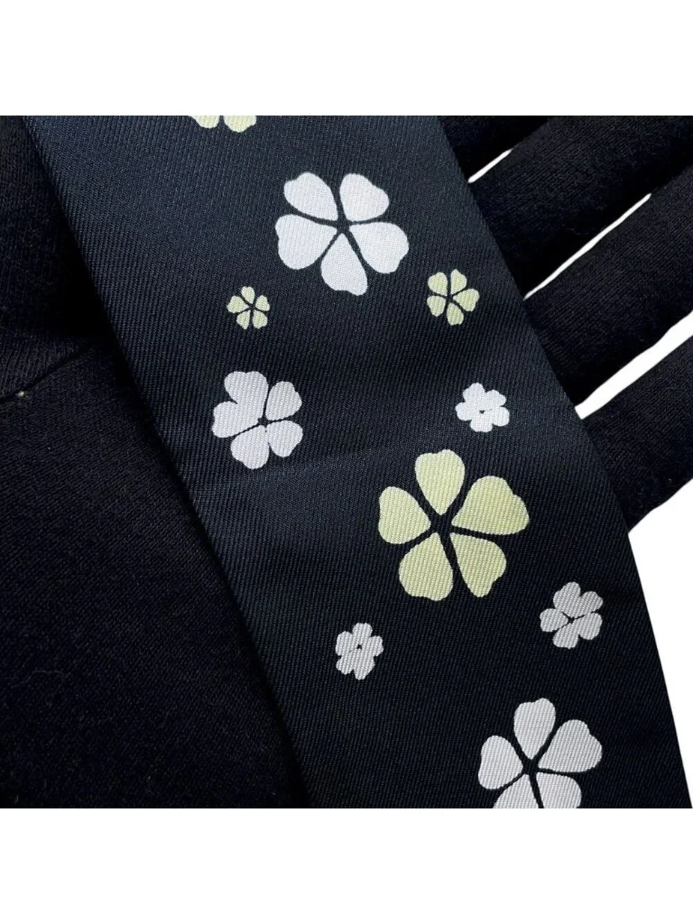 Chanel 26B Scarf CC Logo Flower Silk Black White